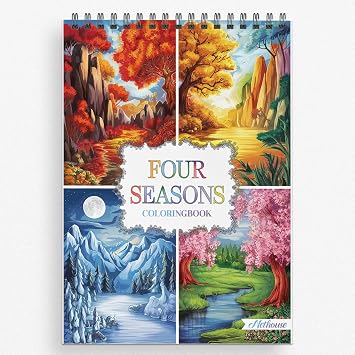 NETHOUSE Four Seasons Coloring Book Spiral Bound for Adults, Softcover, 30 Relaxing Coloring Pages of Spring, Summer, Autumn and Winter Sceneries for Stress Relief and Relaxation