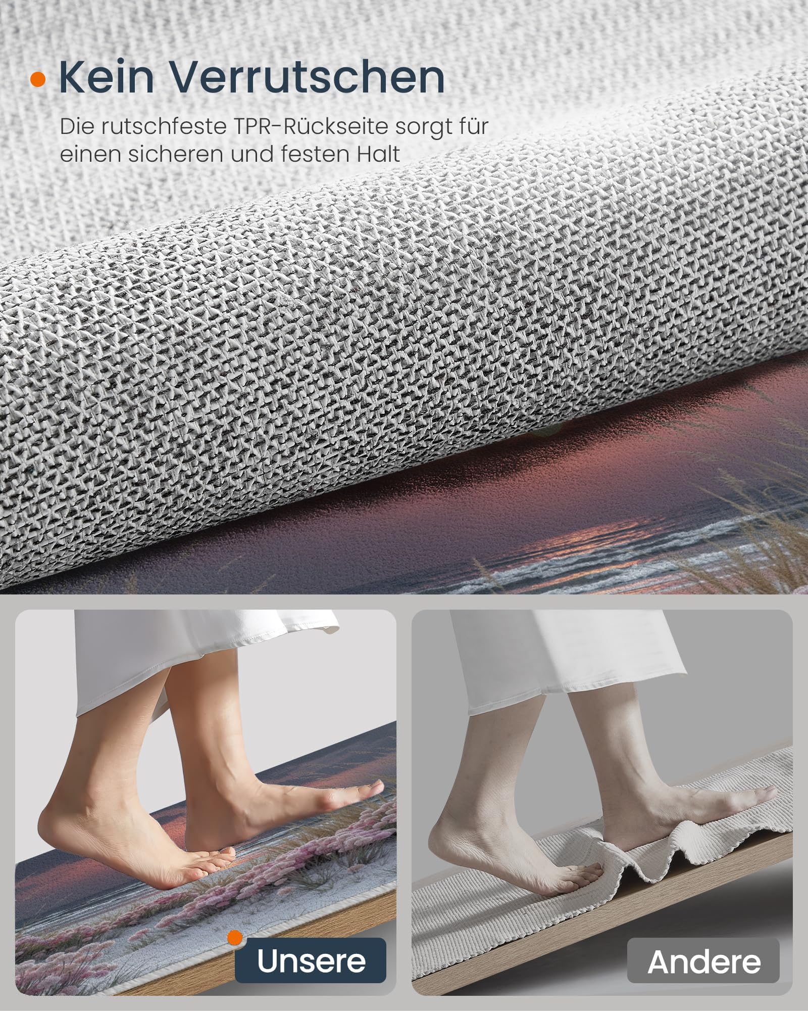 Tapis Sunset Beach 90X150Cm en Fausse Laine Rose Gris pour Salle De Bain Cuisine, Petit Paillasson D'Entrée D'Intérieur, Paysage Végétal, Tapis De Sol Antidérapant Lavable