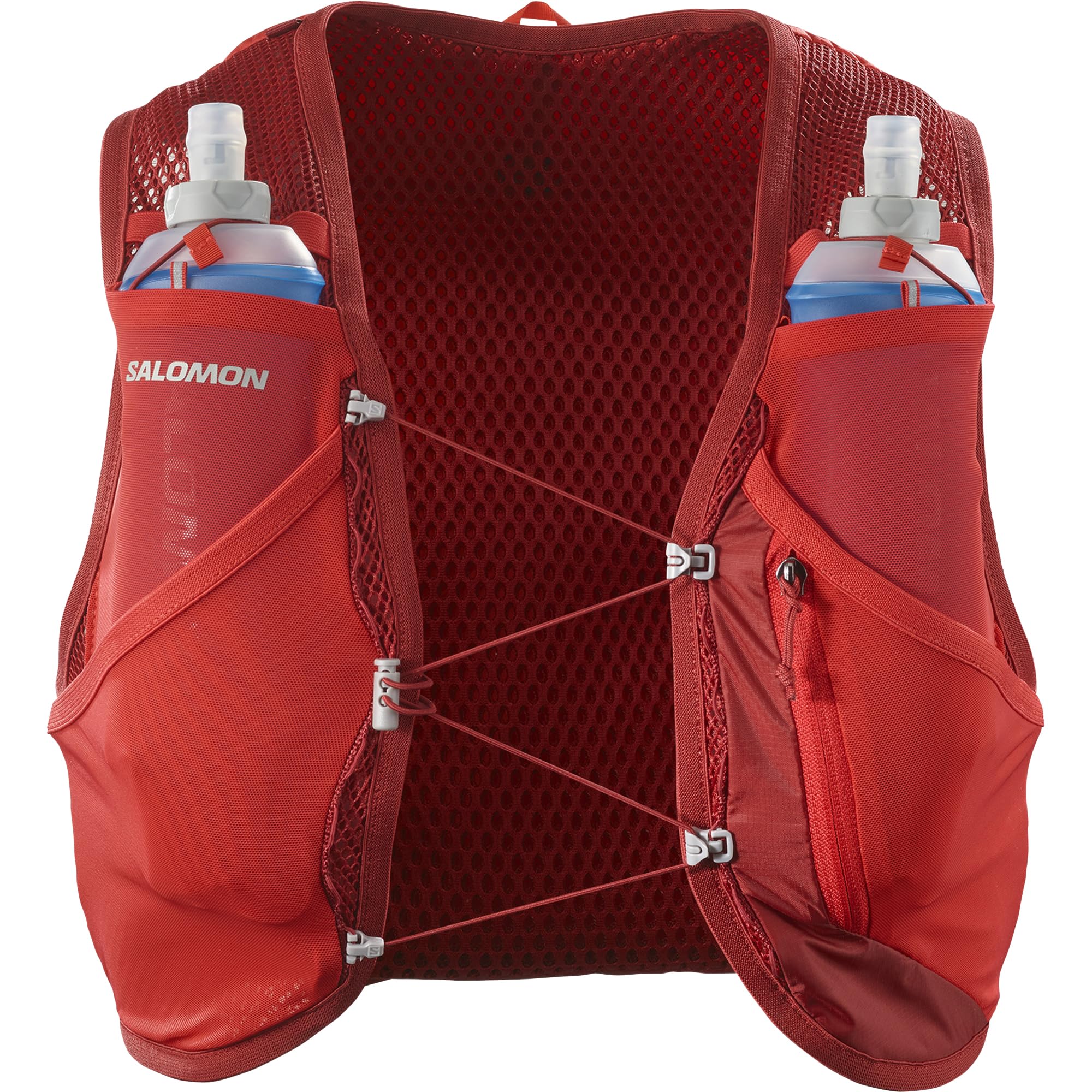 Salomon Unisex Active Skin 8, Hydratations- und Aufbewahrungsweste mit 500-ml-Fläschchen im Lieferumfang enthalten – Red Dahlie / High Risk Red – XL