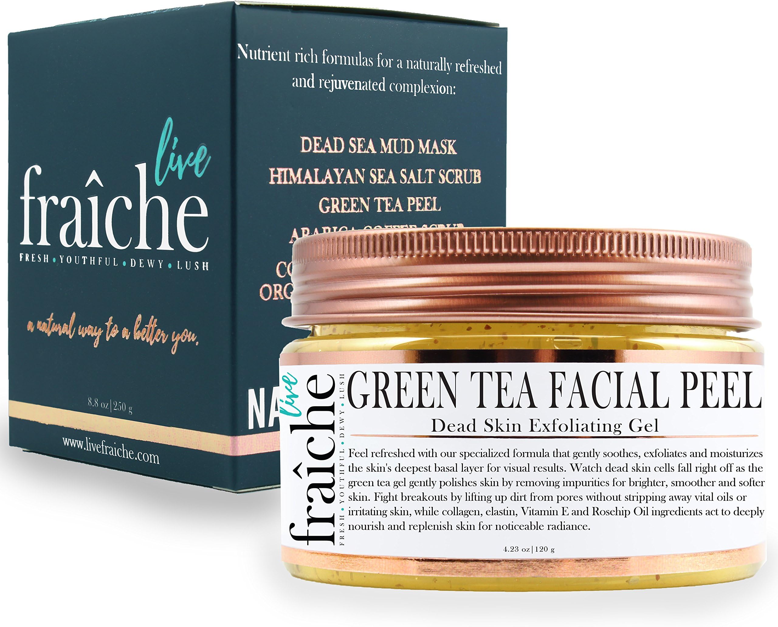 24k Gold Brightening Facial Peeling Gel Green Tea - 4.23oz -Secret Cure to Clogged Pores -Gentle Deep Exfoliator Key to Remove Dead Skin & Dirt for forever flawless clearer younger skin