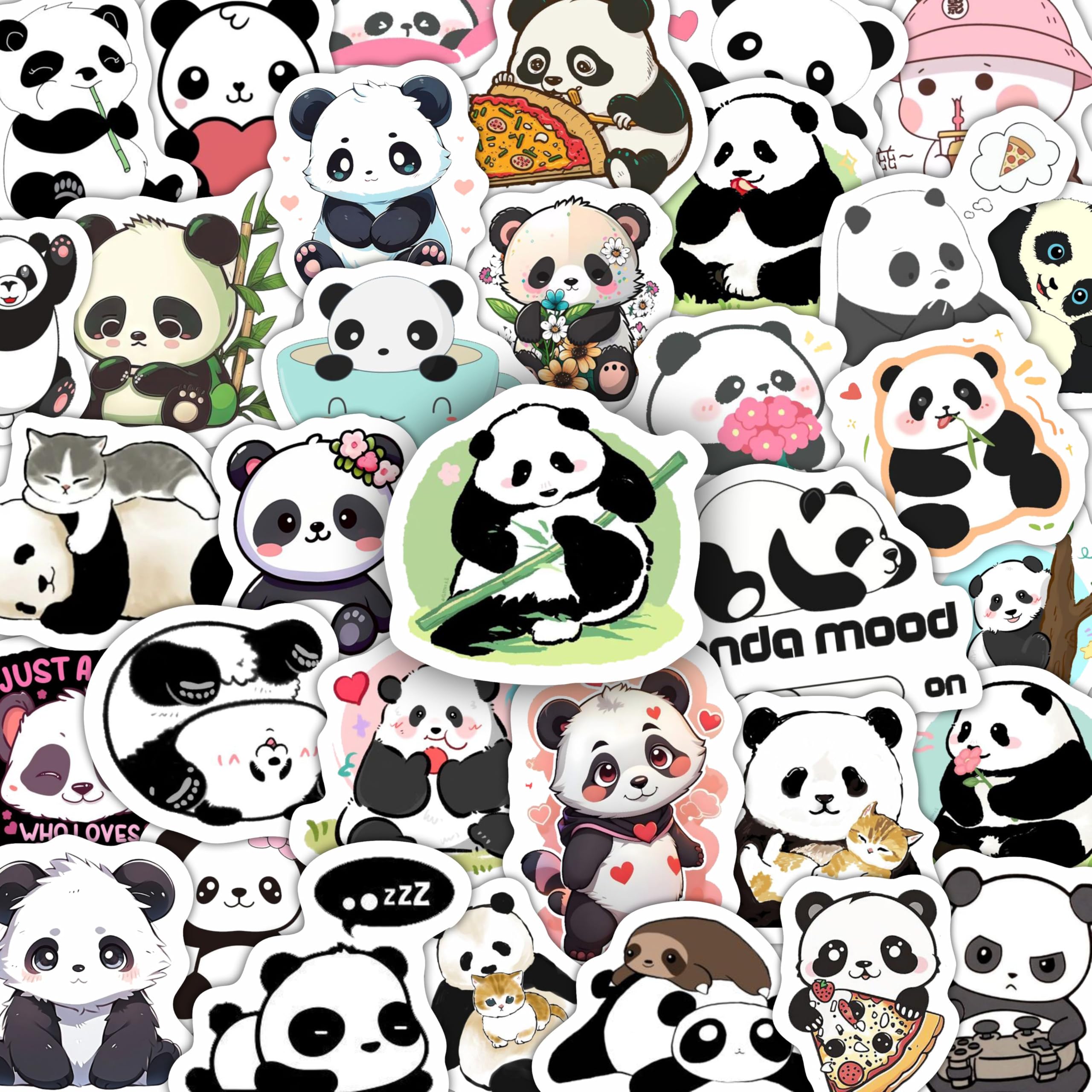 BulbaCraft 100Pcs Panda Stickers for Water Bottle and Laptop - Panda Party Supplies & Decorations, Waterproof Vinyl Decals, Cute Animal and Bear