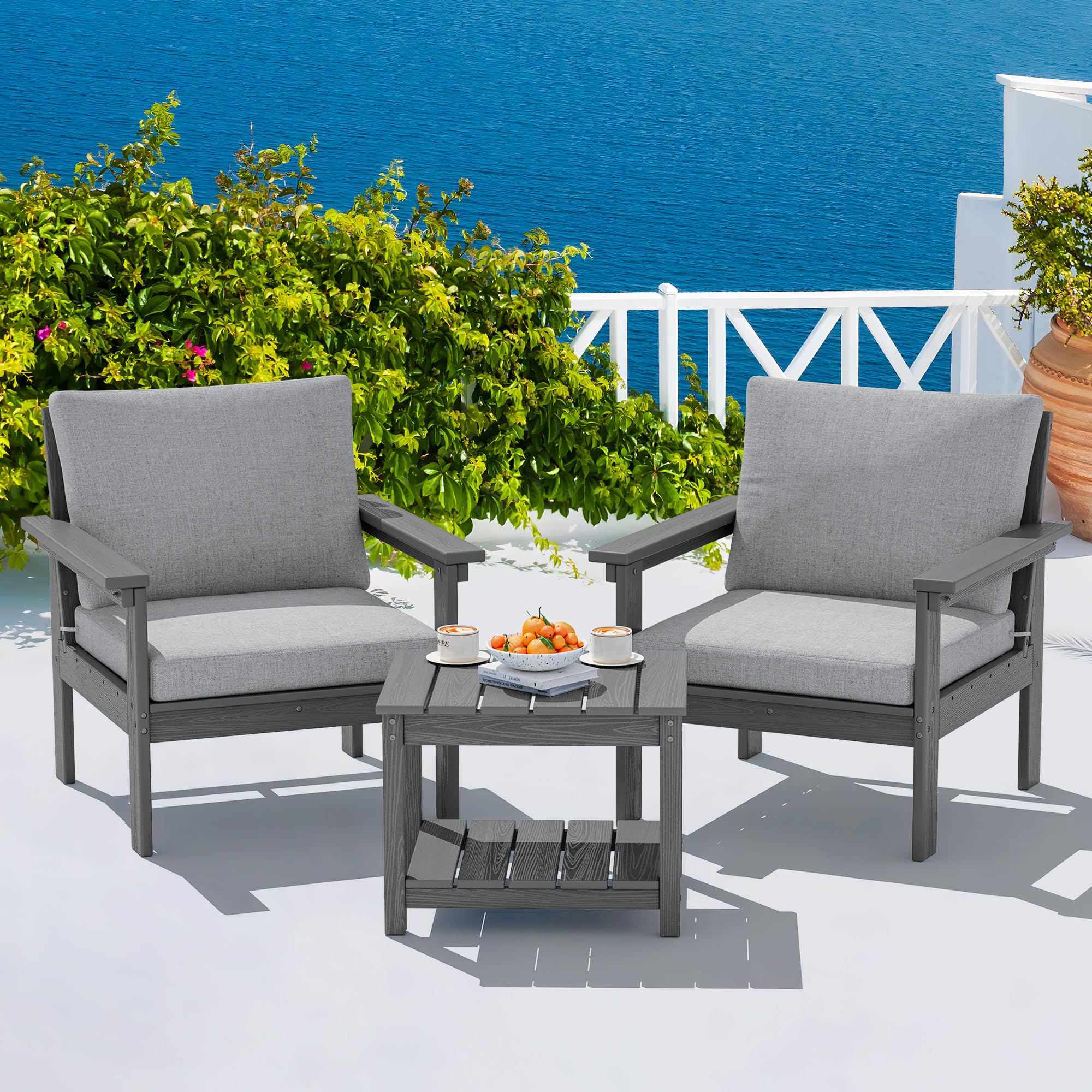 SERWALL HDPE Outdoor Bistro Set with Cushions