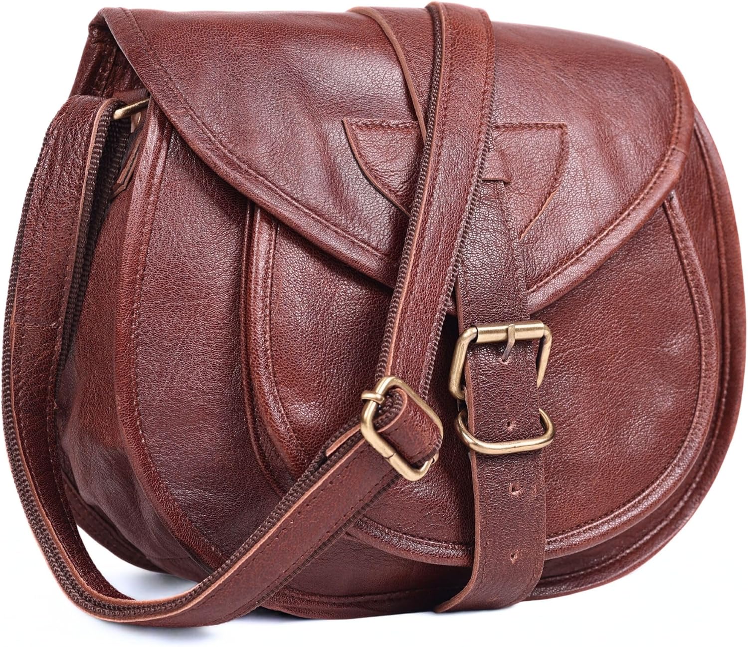 11-Inch Genuine Leather Crossbody Saddle Bag – Vintage Leather Satchel Purse for Women Handmade Brown Leather Shoulder Bag