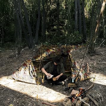 Night Cat Hammock Tent for 1 Person: Triangle Flat Bottom Hammock with Mosquito Net and Outdoor Camping Waterproof Tarp for Backpacking in Jungle Camouflage