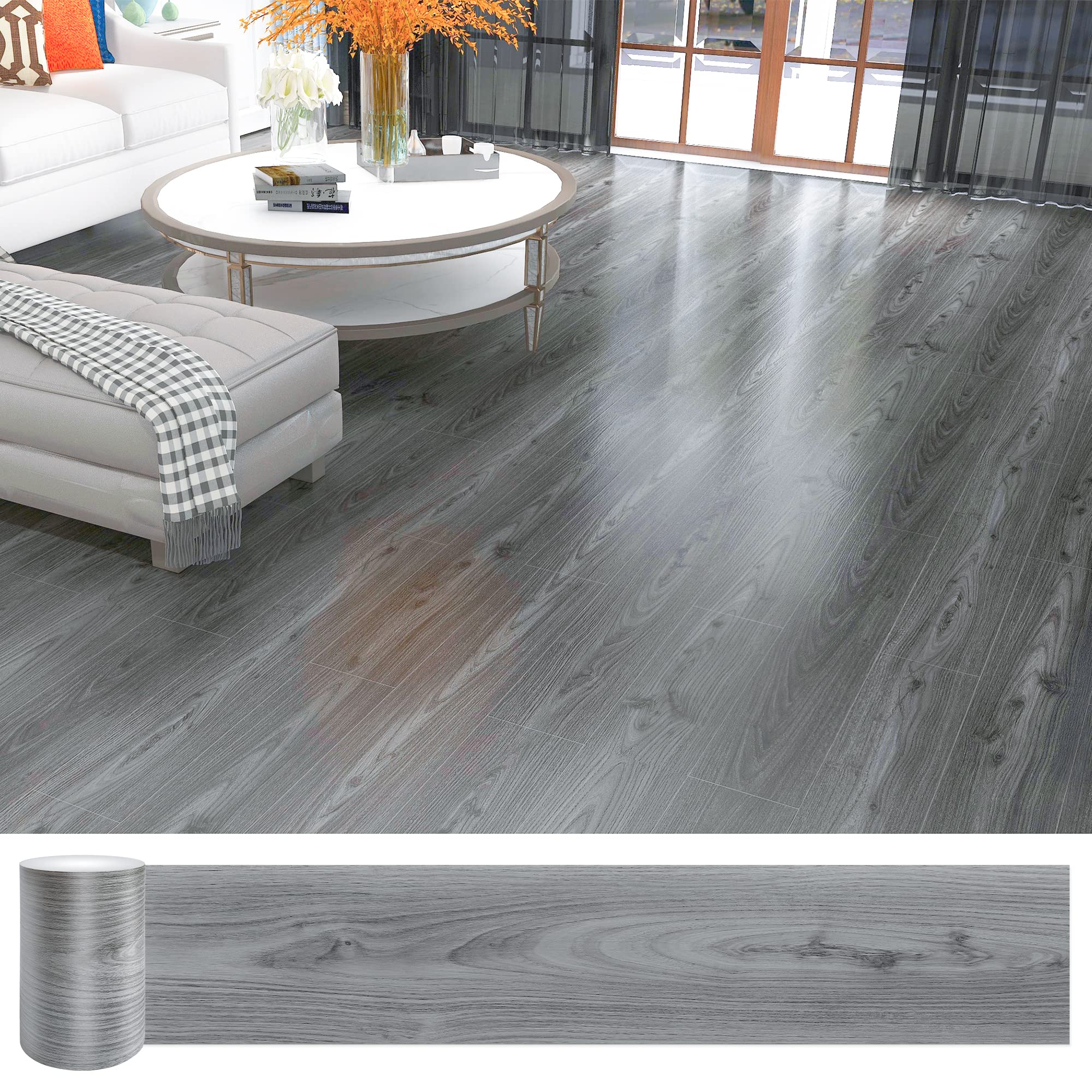 Lareko Self Adhesive Vinyl Flooring Tiles Wood Planks, Grey Oak