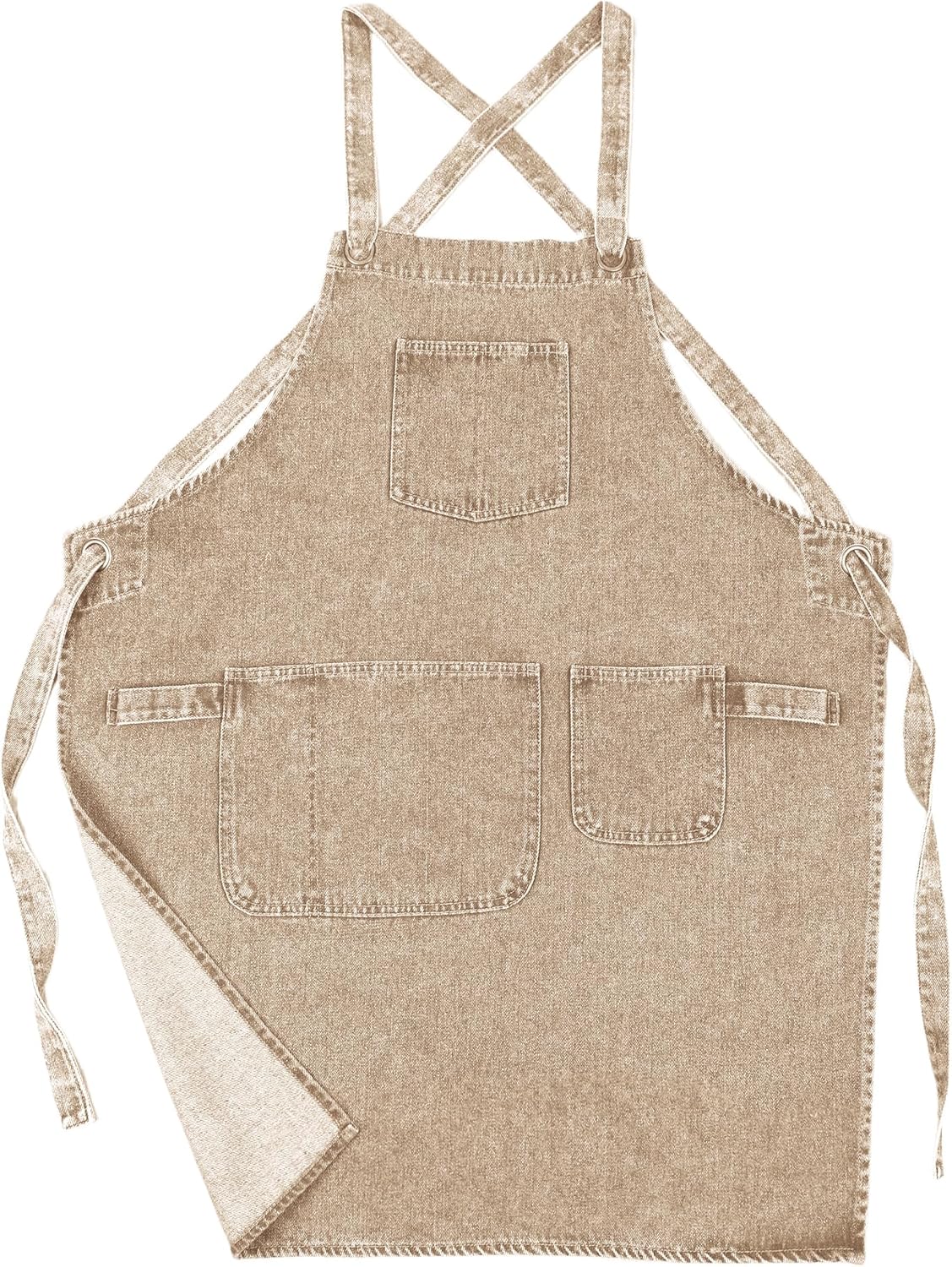 Unisex Denim Apron with Pockets for Cooking Craftsmen Jean Work Apron Cross Straps & Adjustable One-Size-Fits-Most