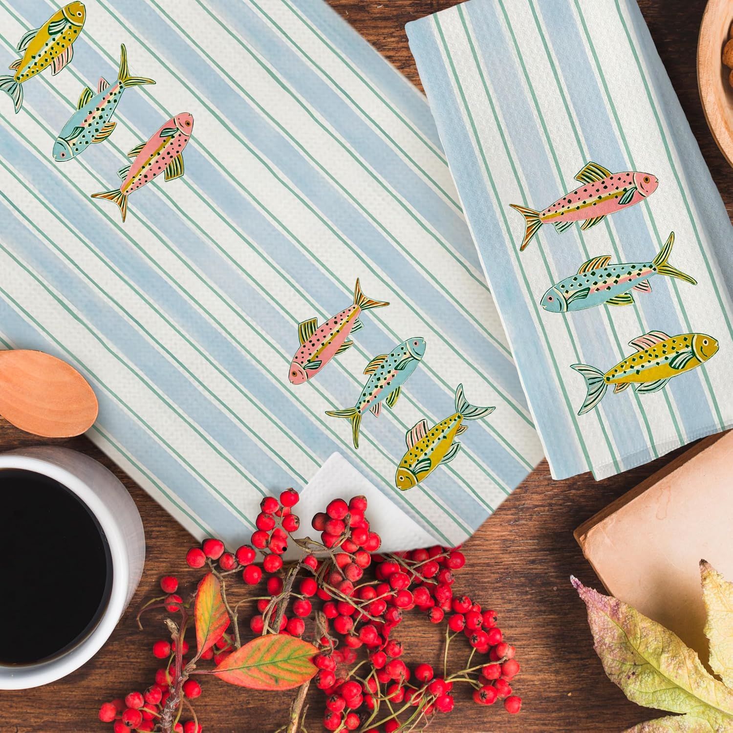 Fish Lovers Gifts,Coastal Fish Kitchen Towels 16x24 Inch Set of 2
