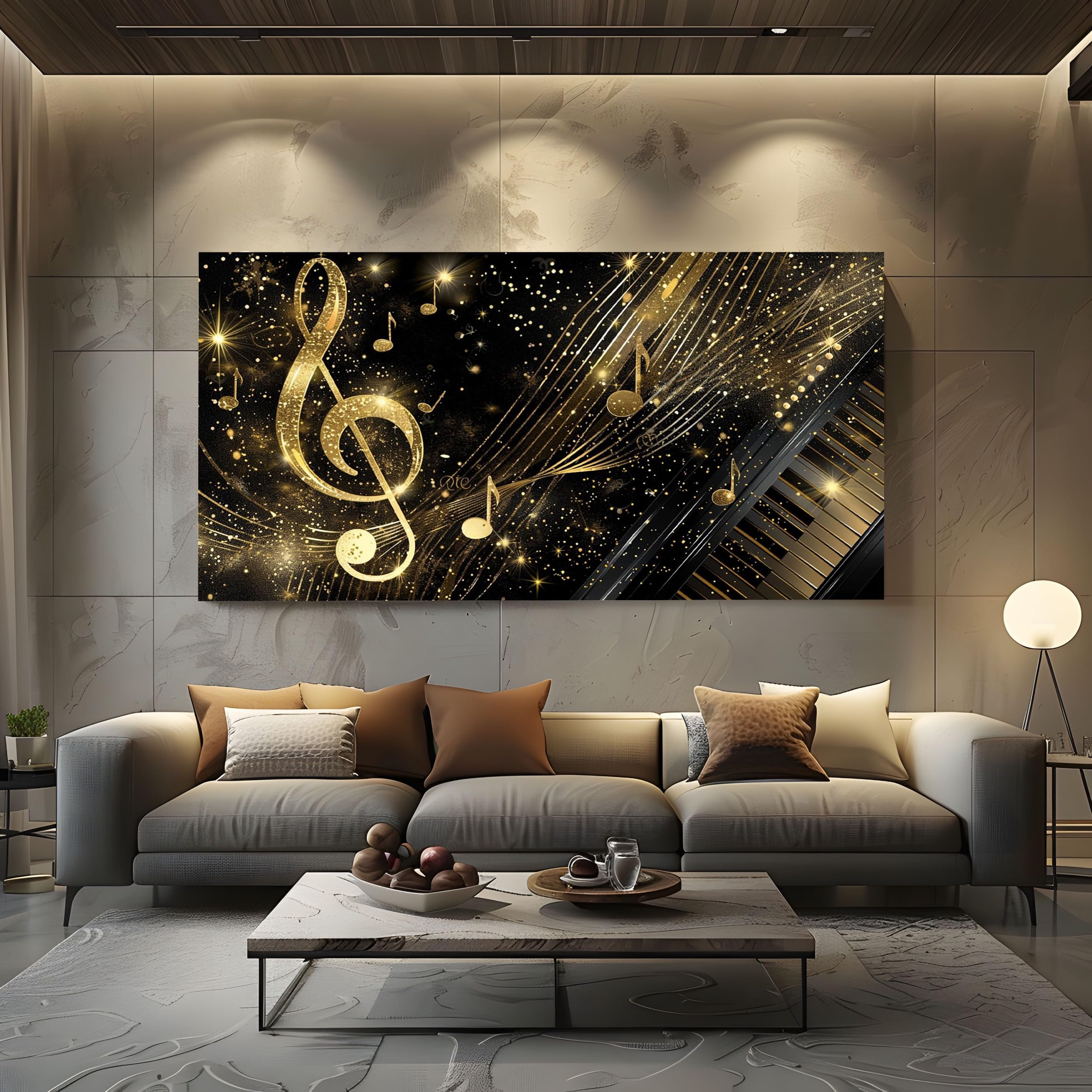 Quadri da Parete Moderni per Soggiorno Musicale Senza Cornice 80x160 cm | Chiave di Violino Stampa su Tela Rock Pianoforte Decorativa per Salotto Lusso Nota Musicale Quadretti per Camera da Letto