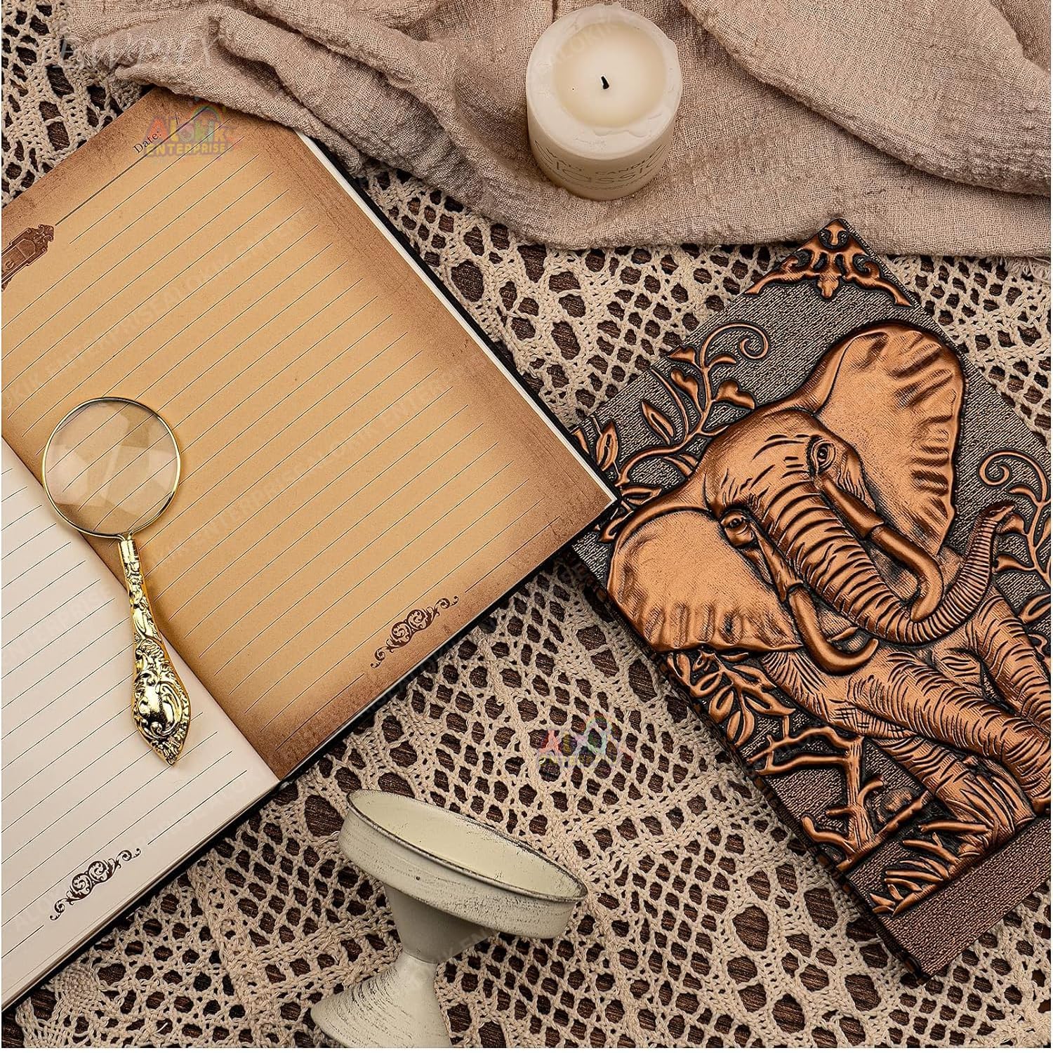 Brijshi 3D Elephant Copper DND Vintage Leather Diary Journal Writing Note Book with 200 Pages A5 Journal Planner Diary Antique Handmade Travel Dairy Notebooks Gift for Kids Men Women 2