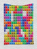 Vista 1 de Ambesonne Tapiz de videojuegos, colorido retro para computadora de juegos, bloques de ladrillos, juego de imagen digital de los años 90, colgante
