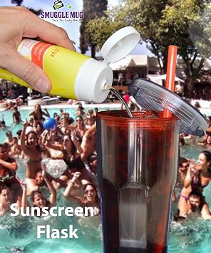 Hidden Flask By Smuggle Mug | Disguised Sunsceen Container for Liquor | Discreet Bottles For Smuggling Booze On Cruises | Fake Sunscreen Containers | Lotion Flasks For Hiding Alcohol And Drinks