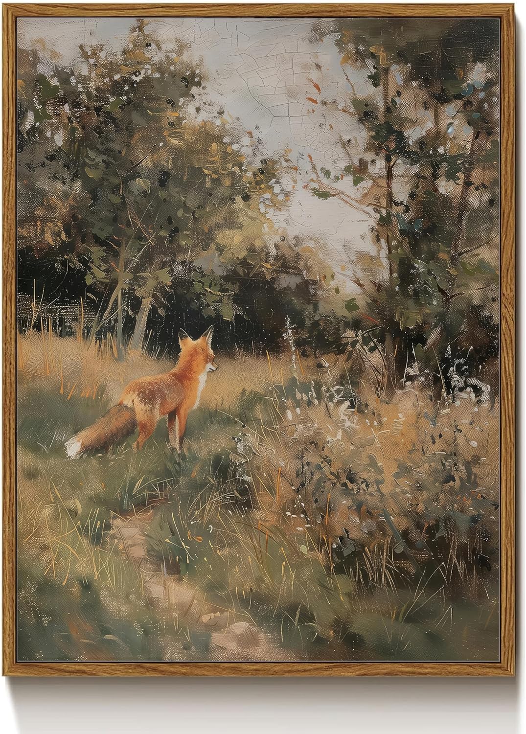 Lienzo de pintura de zorro vintage, arte de pared, pintura al óleo de animales del bosque, cuadro de decoración de pared, núcleo de cabaña, pequeño