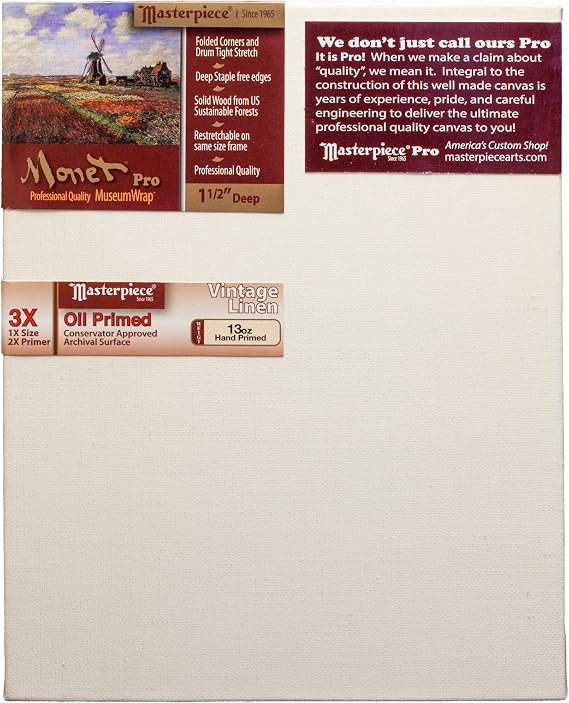 MASTERPIECE 44101 Monet Pro 1.5 Deep Vintage L21C Belgian Linen 13.0 oz Oil Primed Linen Stretched Canvas 4 x 4
