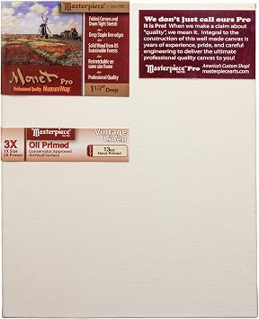 MASTERPIECE 44101 Monet Pro 1.5 Deep Vintage L21C Belgian Linen 13.0 oz Oil Primed Linen Stretched Canvas 4 x 4