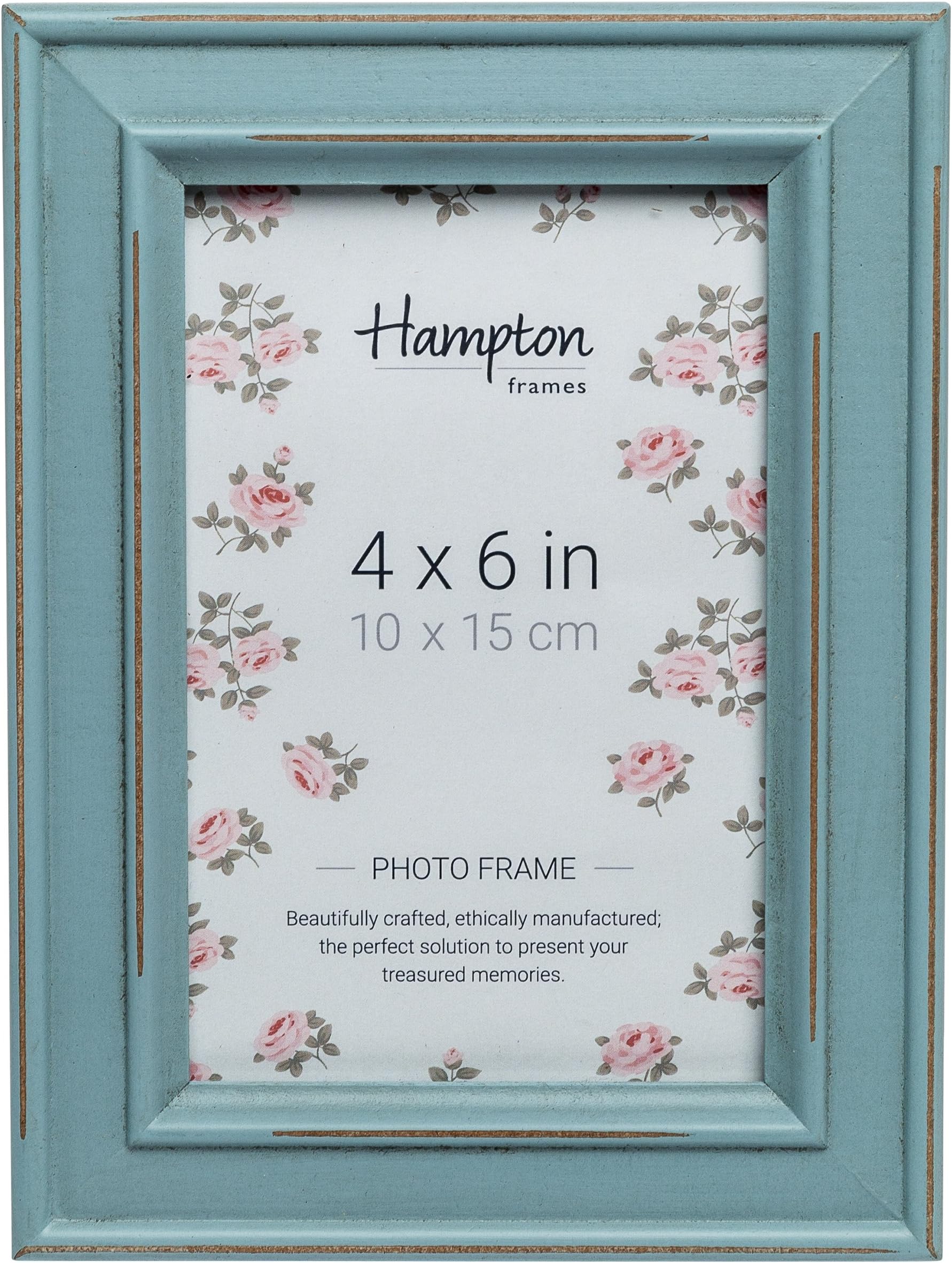 PALOMA Picture Photo Frame, 4x6 Inch (10x15cm), Light Blue, Distressed Wood | Glass Aperture, Freestanding or Wall Mount | Display for Home or Office