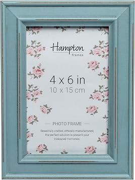 Hampton Frames | PALOMA Picture Photo Frame, 4x6 Inch 10x15cm, Light Blue, Distressed Wood | Glass Aperture, Freestanding or Wall Mount | Display for Home or Office