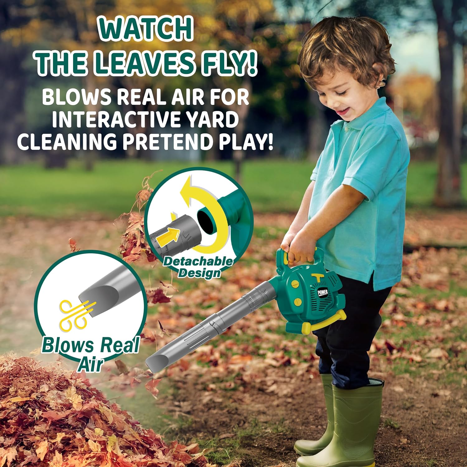 Leaf Blower Toy for Kids & Toddlers Landscaping Gardening Power Tools | Includes Mask Safety Goggles and Earmuffs