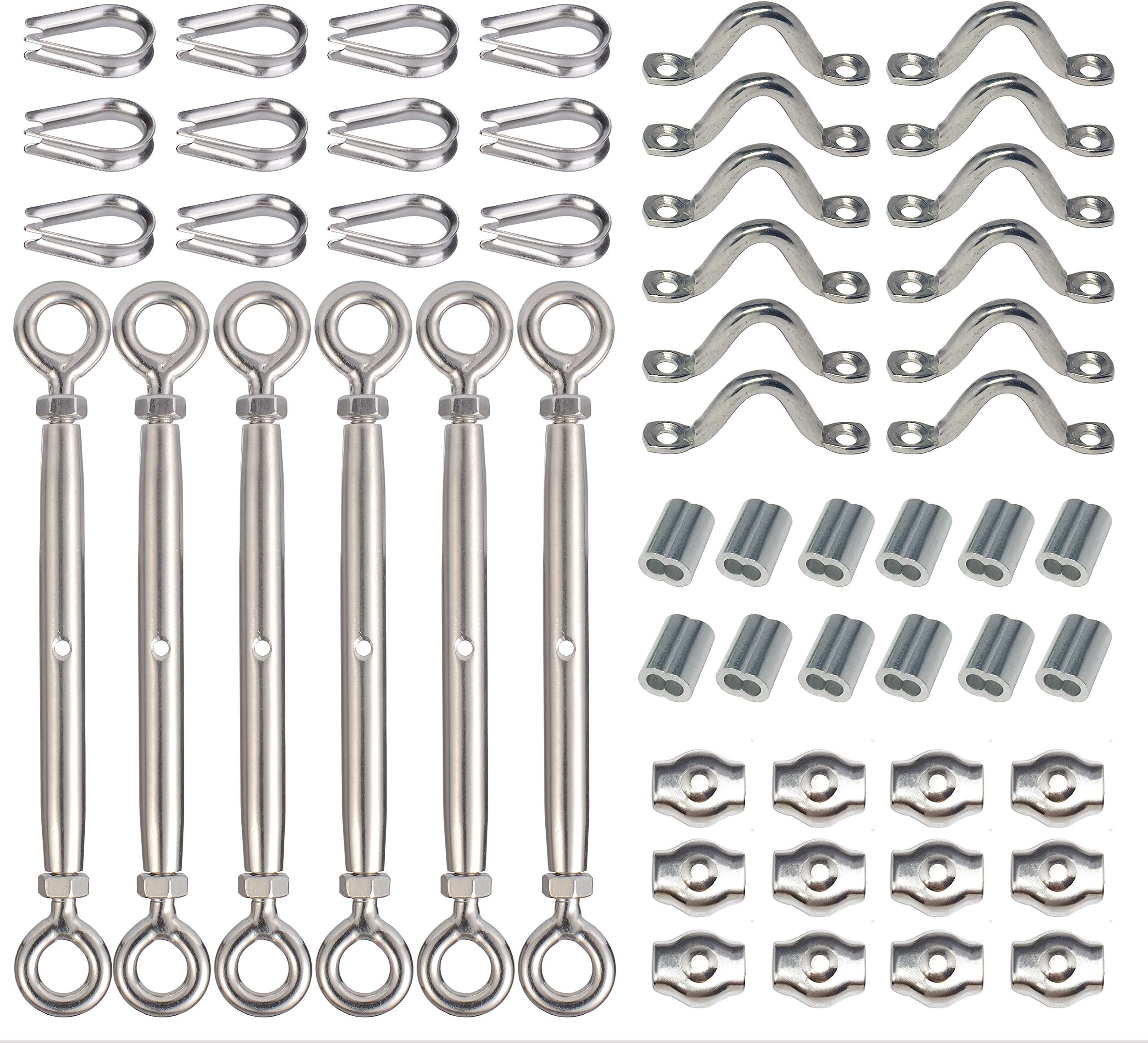 Heavy Duty 1/8" Stainless Steel Cable Railing Kit Hardware for Wood Posts of Cable Wire Fence,Balustrade Kit Include M6 Eye&Eye Turnbukle (6-Pack)