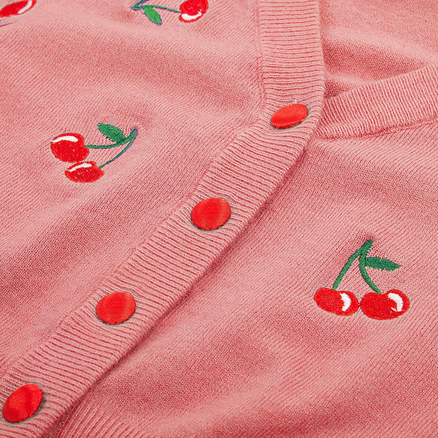 Belle Poque Women's 3/4 Sleeve V-Neck Button Down Cherries Embroidery Cropped Cardigan Sweater Coat - Image 6