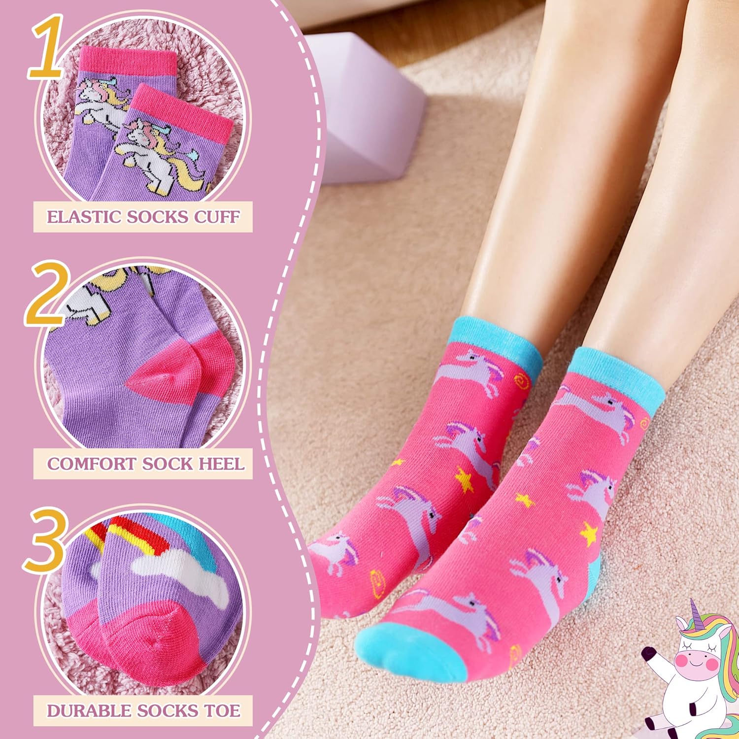 Girls Socks Unicorn Kids Crew Funny Cotton Cute Animal Novelty Cartoon Pattern Fashion Crazy Socks 6 Pairs - Image 5