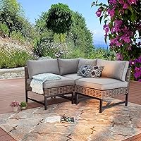 Vista 5 de LOKATSE HOME Sofás de esquina de mimbre para exteriores, color gris