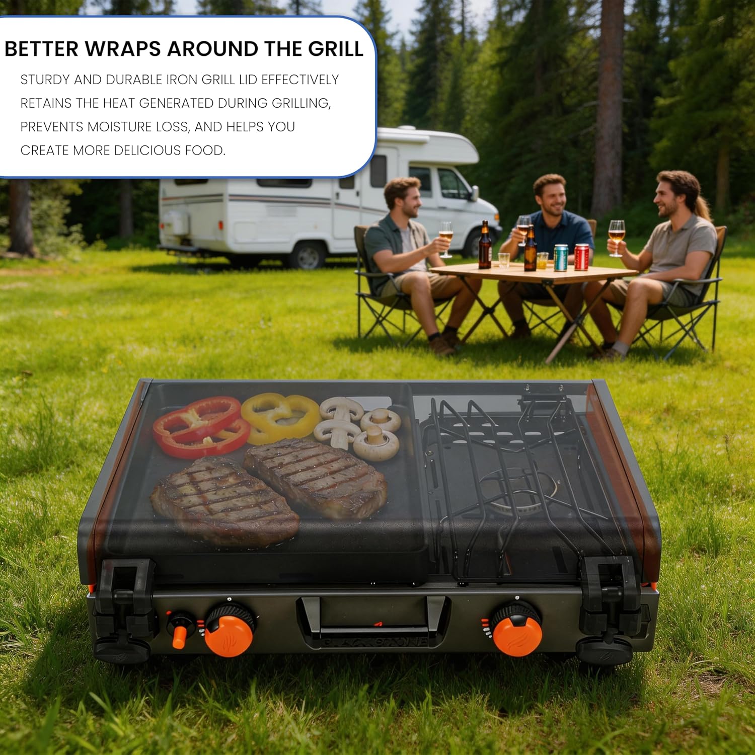 Replacement Grill Lid for Blackstone Adventure Ready 12 x 14 Side Burner and 20 x 14 2 Burner Camping Griddle, Heavy Duty Hood Cover with Reinforced Hinges, Griddle Lid for Blackstone Camping Griddle