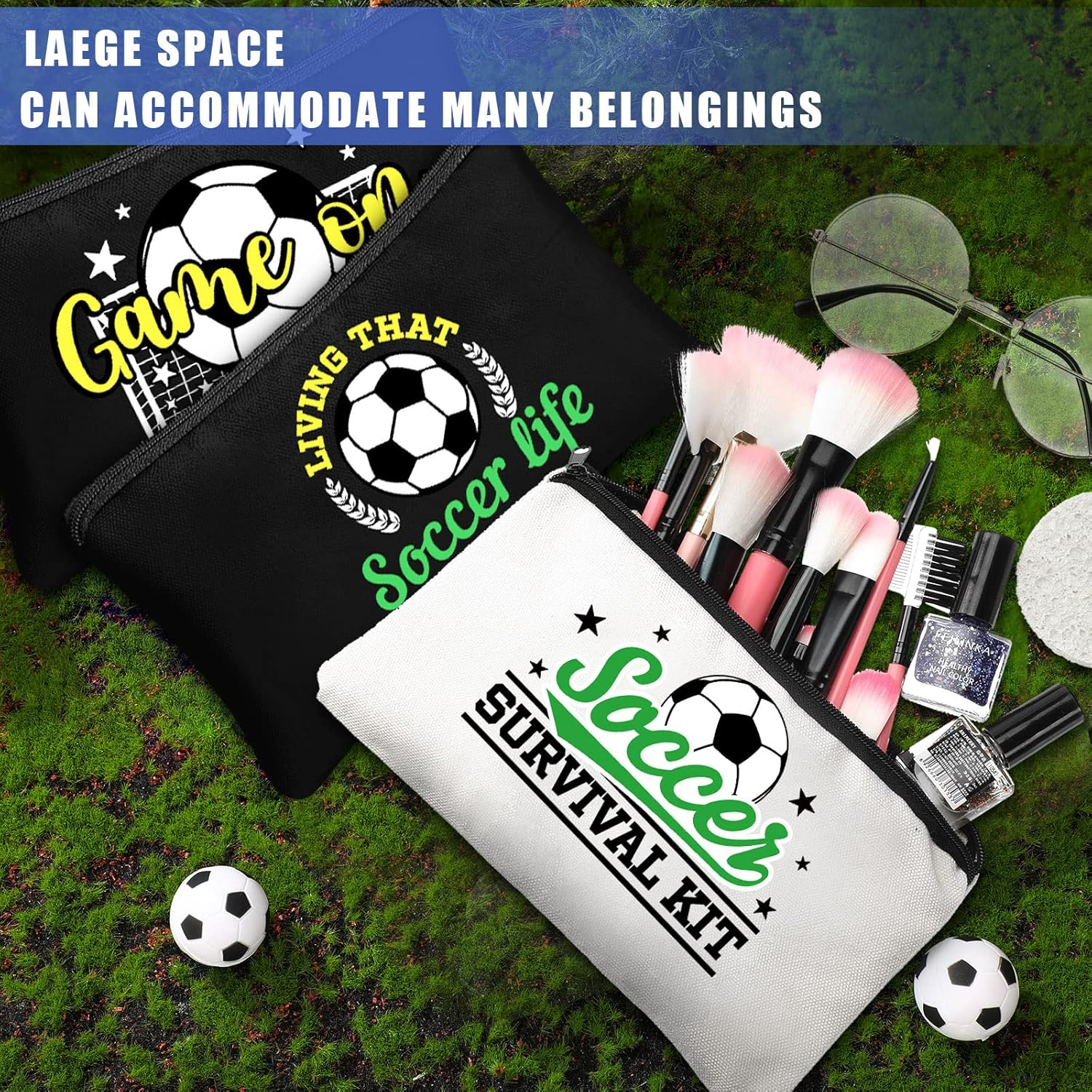 Sweetude 18 Pcs Soccer Gifts Makeup Bag Toiletry Travel Storage Accessories with Zipper Cosmetic Bags Portable Cosmetic Pouch for Soccer Lovers Players Team Fans(Classic) - Image 4