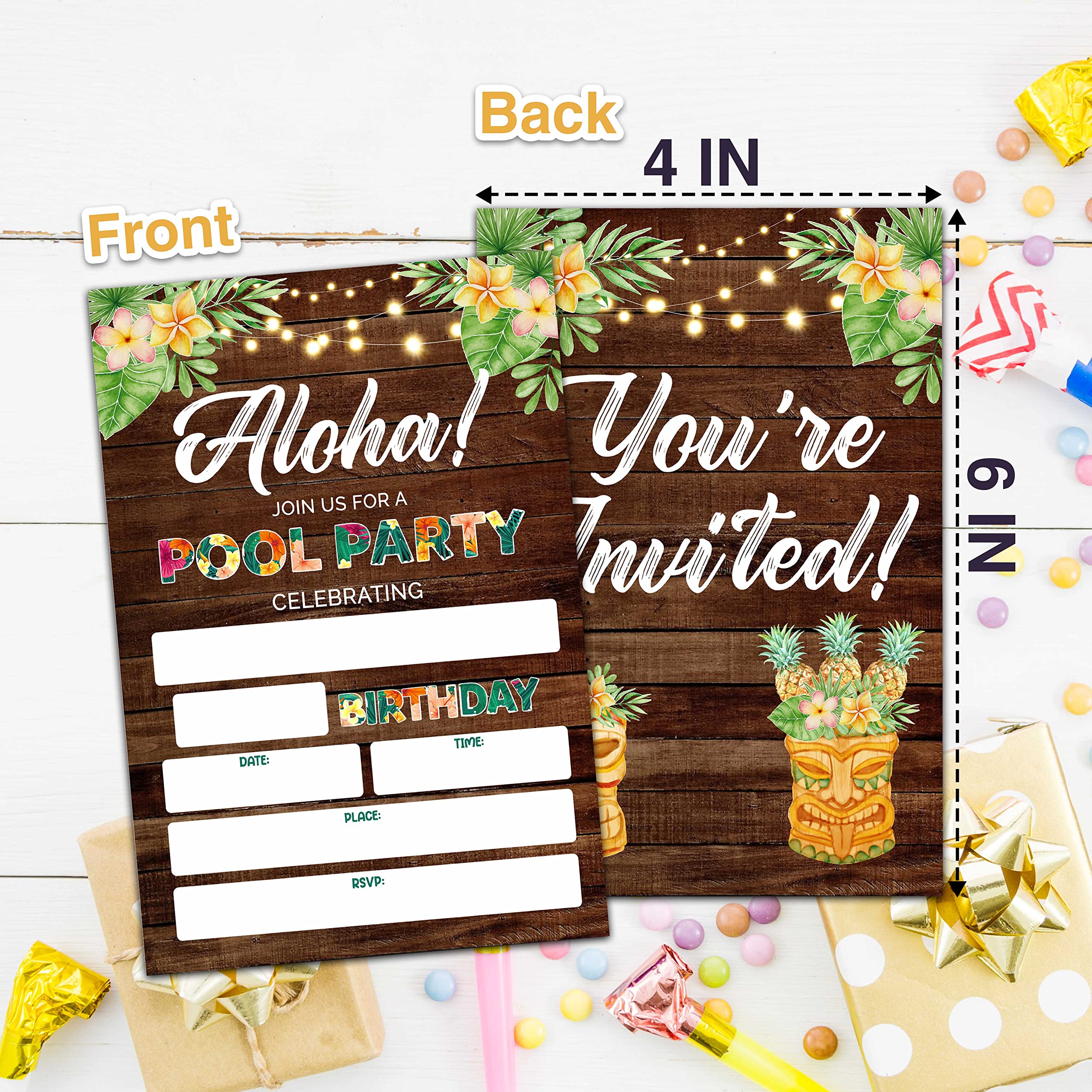Aloha Luau Geburtstagseinladungen – 20 Stück, 10,2x15,2 Cm, Tropisches Design Mit Umschlägen