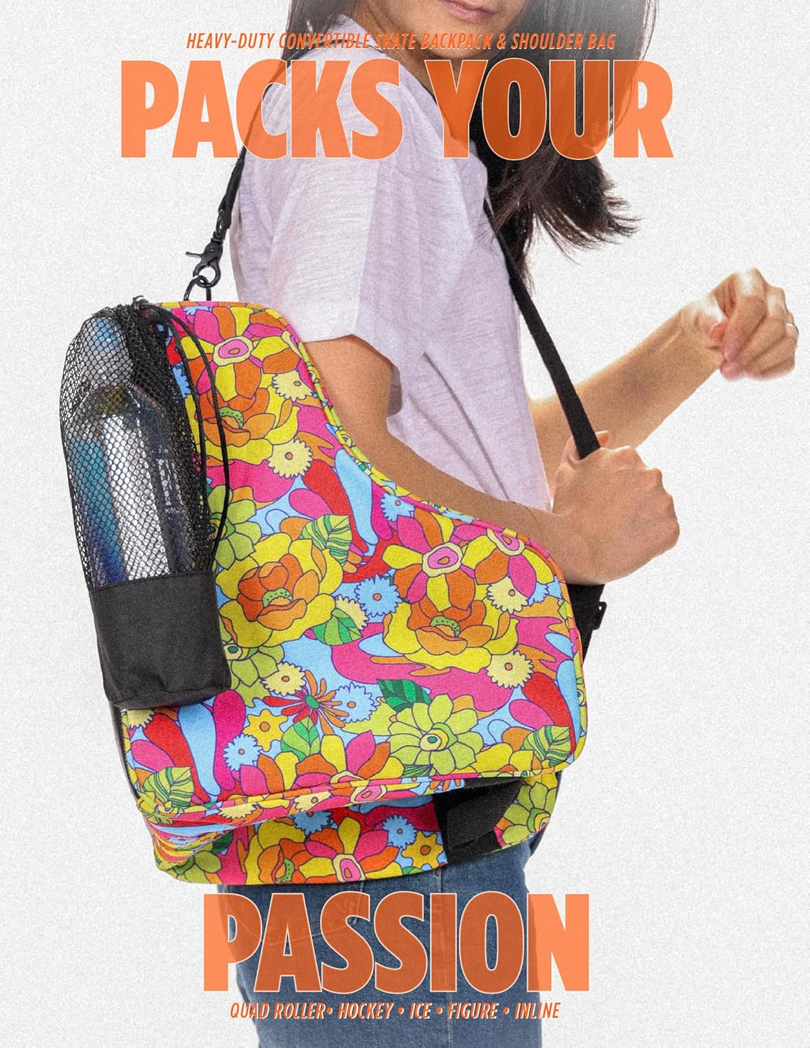 Fydelity Cute Roller Skate Bags for Women; Ideal Quad Roller Skate Bag or Roller Skate Bags for Girls; Use as Ice Skating Bag, Figure Skating Bag, Ice Skate Bags for Girls w/Clip-On Water Bottle Bag