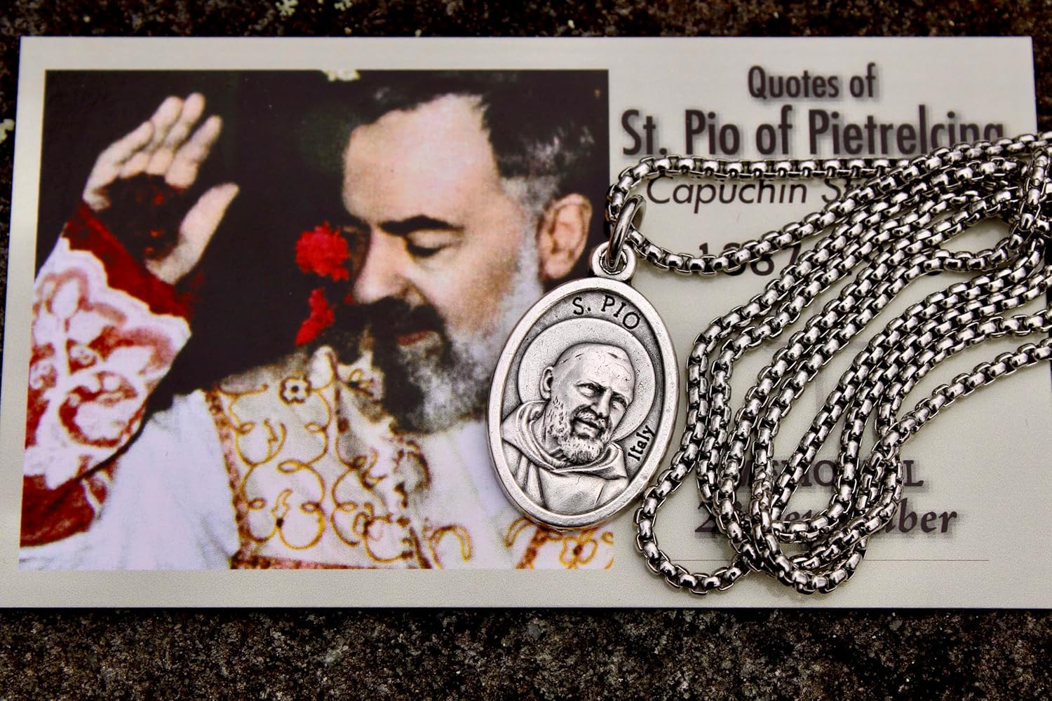 Saint Padre Pio Necklace, Confirmation, Patron Saint Gift, 24" Stainless Steel Round Venetian Box Chain - Image 4