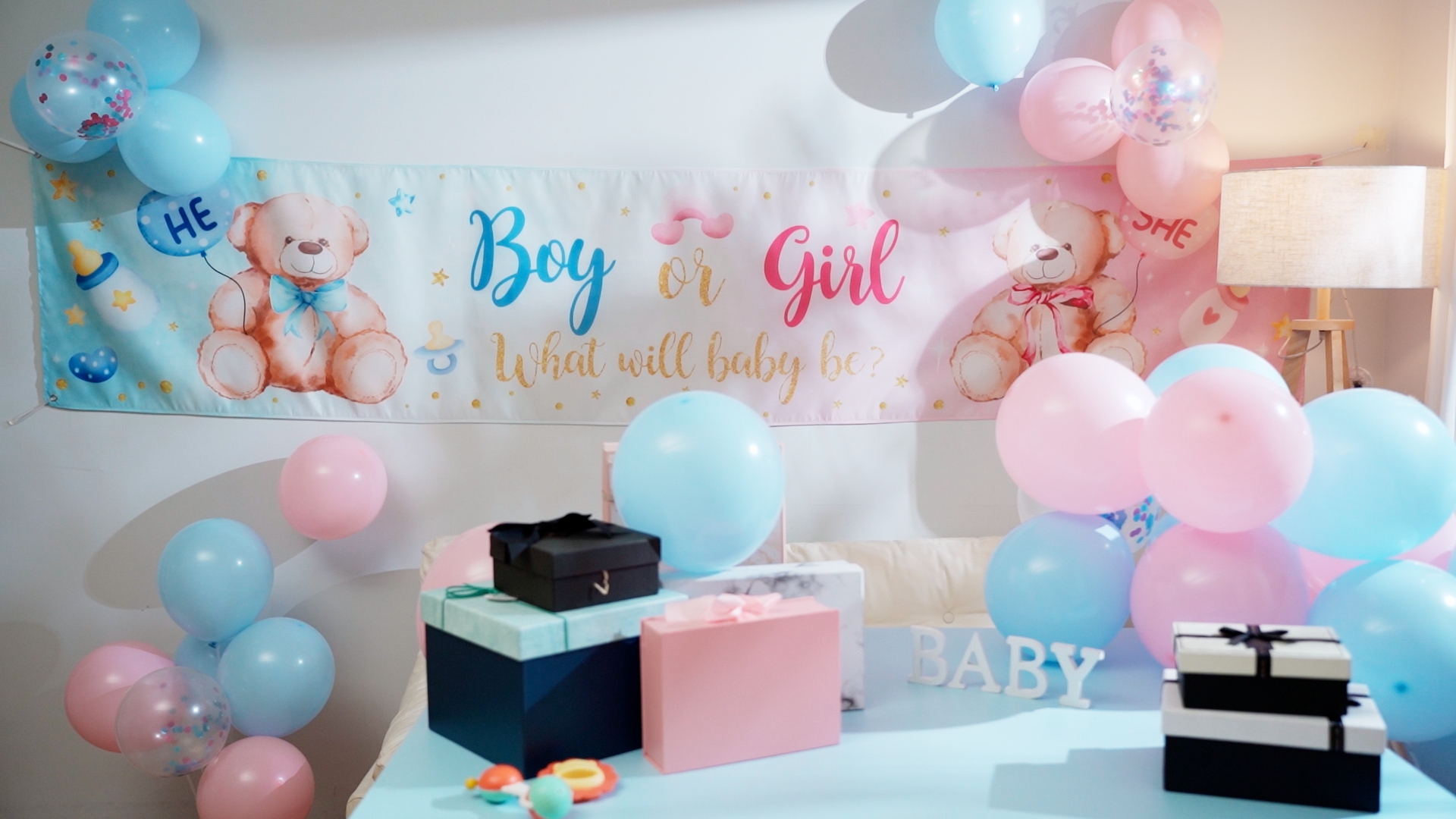 Kit Décoration Gender Reveal Party - Ballons, Vaisselle, Confettis Rose Et Bleu