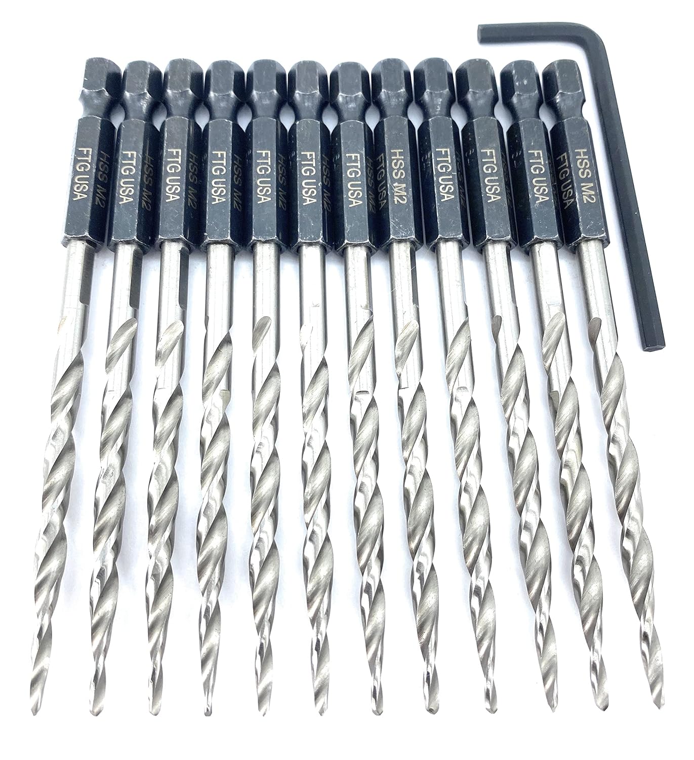 FTG USA Tapered Drill Bits for Wood 12 Pc #8 (11/64") All Same Size Replacement for FTG Countersink Drill Bit Set