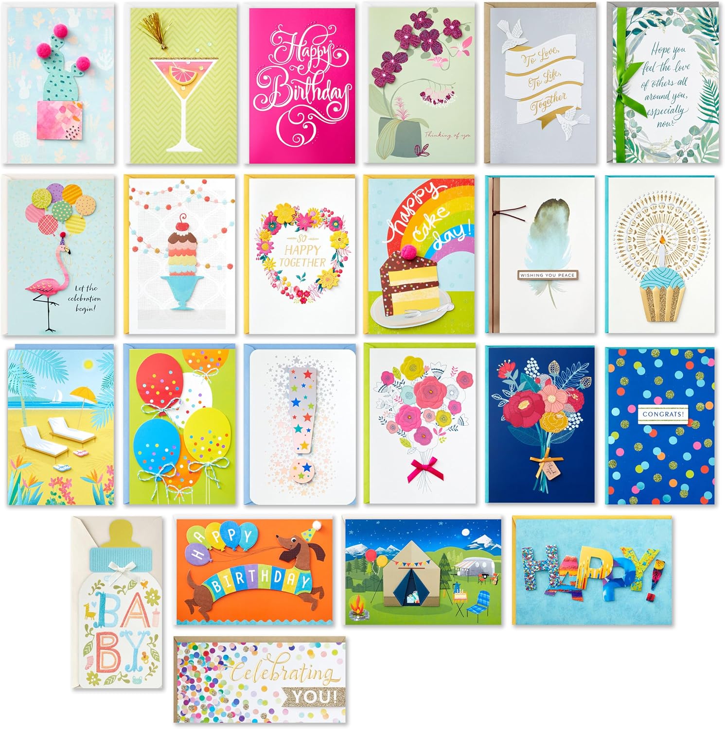 Hallmark All Occasion Cards, Assorted 24 Count with Organizer (Watercolor), 5" x 7.2" (Pack of 12) image 3