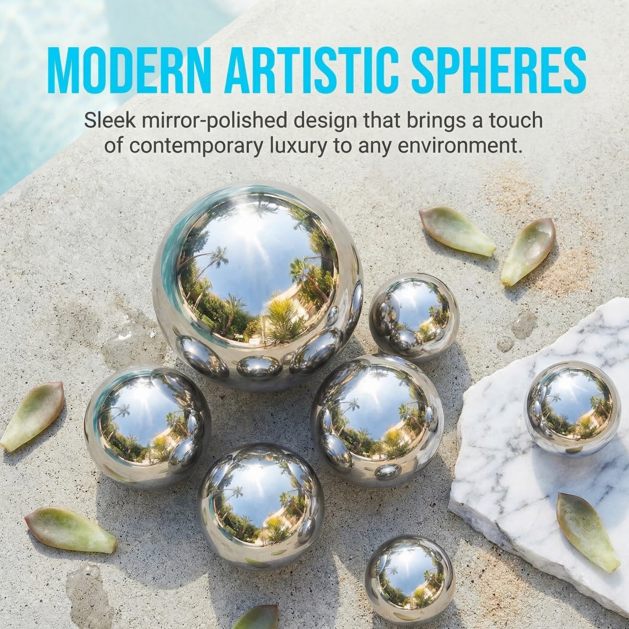 Sfere Decorative da Giardino in Acciaio Inox 201, Set 8 Pezzi (150/100/80/50 Mm), Sfera Cava a Specchio Resistente alle Intemperie per Esterni, Ornamento Paesaggistico Riflettente