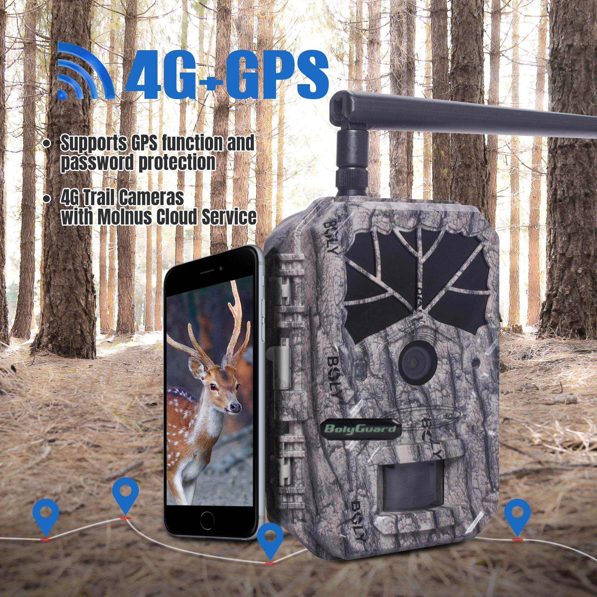Bolyguard Caméra de Chasse HD 940nm IR LED, caméra Sauvage 36mp 4G, Camouflage modèle Hors Route caméra de Jeu de Surveillance de sécurité extérieure de Reconnaissance GPS molnus