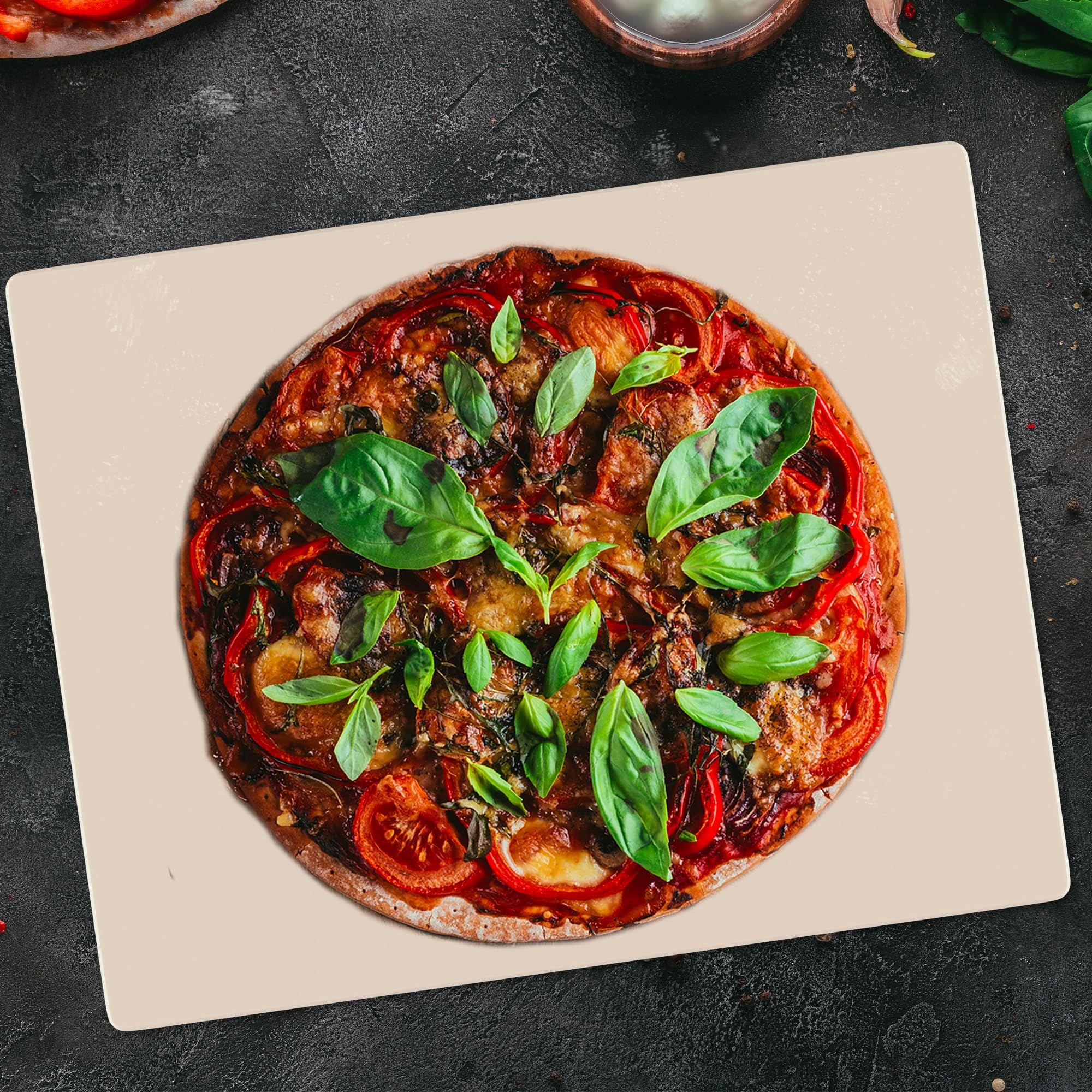 GARCON Pizzastein Set eckig – Pizza Stein für Backofen & Grill, 3-teilig inkl. Pizzaschieber & Rezeptbuch, ideal für Pizza, Flammkuchen & Brot, knuspriger Steinofenboden