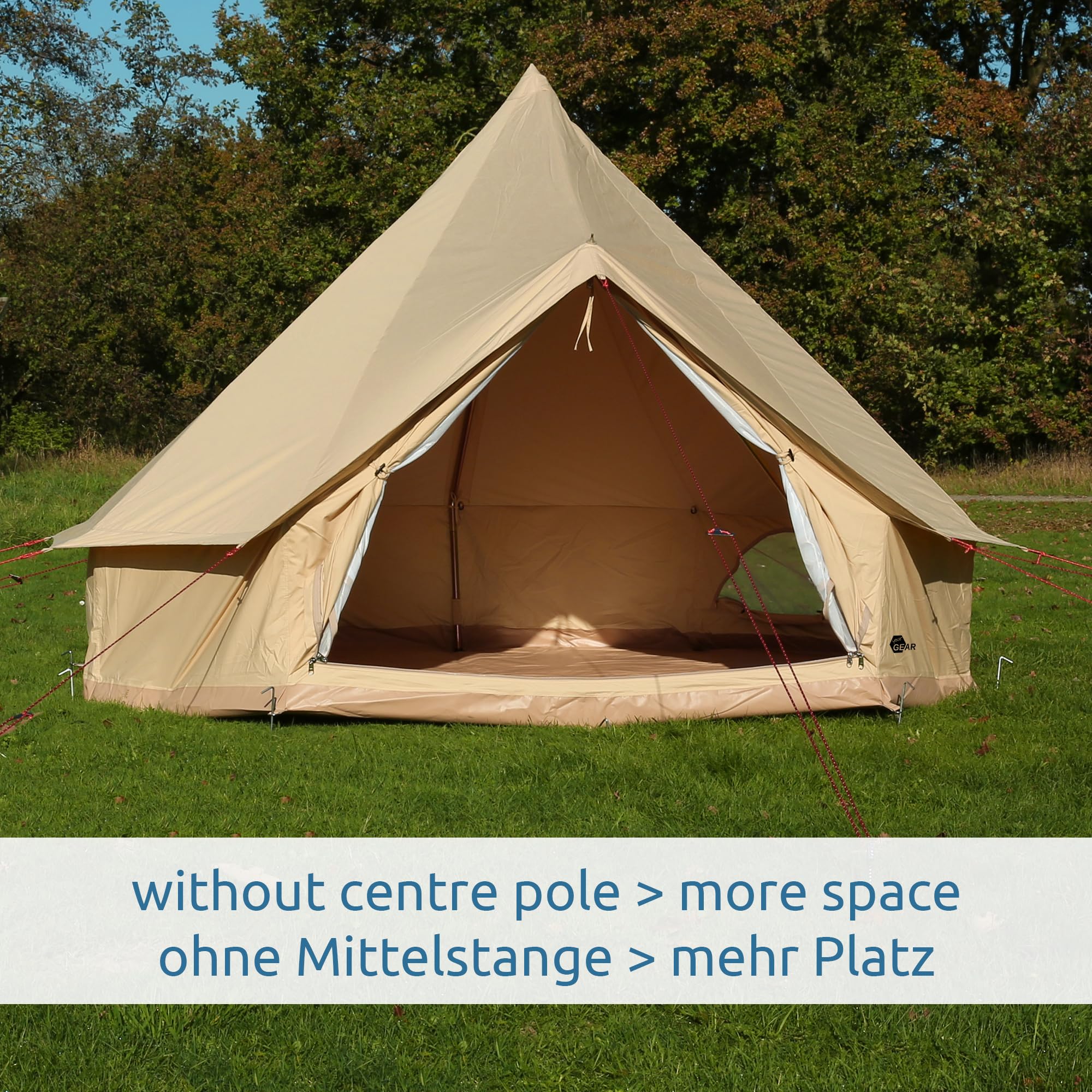 your GEAR Gobi - 3 Personen Tipi Zelt Familienzelt - Pyramidenzelt aus Baumwolle - UV50+ Wasserdicht - Camping Zelt mit Fenster und Bodenwanne für Outdoor & Camping - ohne Mittelstange