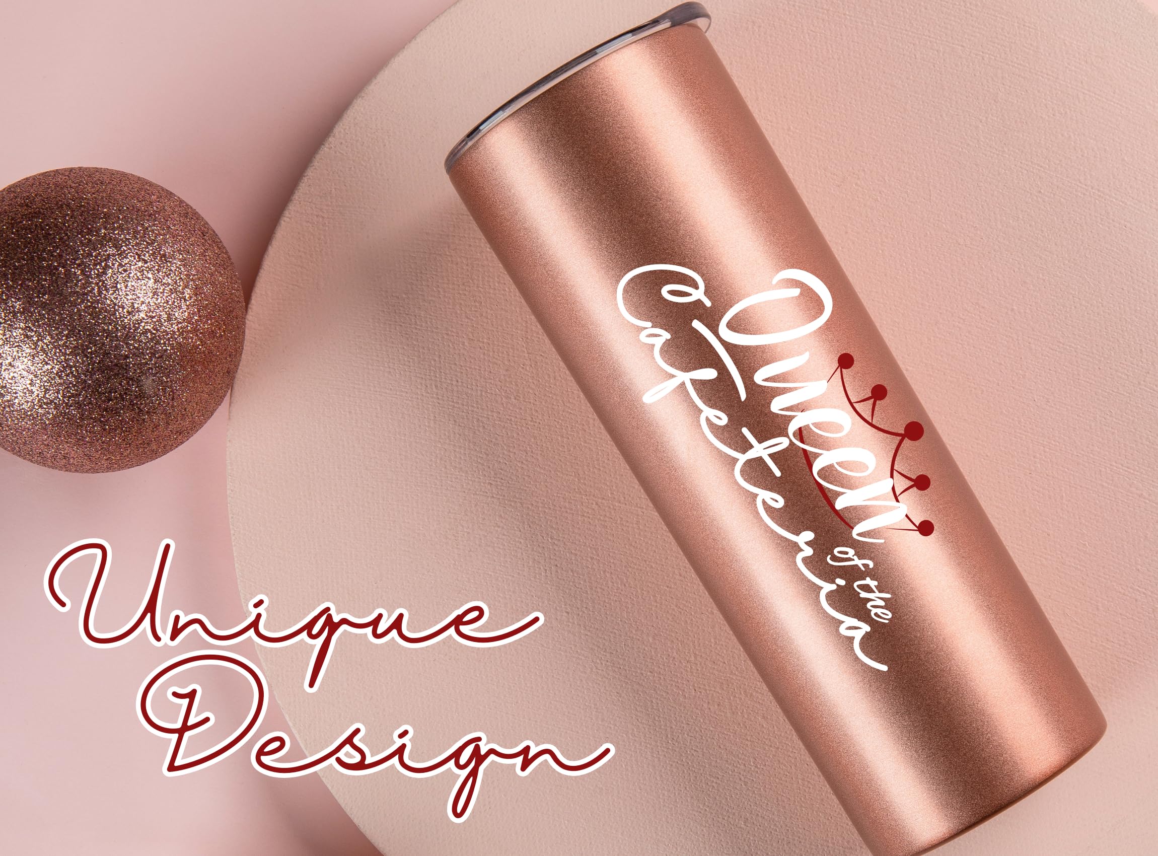 Onebttl Lunch Lady Appreciation Gifts, 20oz Stainless Steel Insulated Skinny Tumbler, Lid & Straw Included, Rose Gold