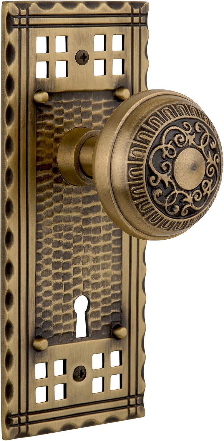 Nostalgic Warehouse Craftsman Plate with Keyhole Egg & Dart Knob, Double Dummy, Satin Nickel