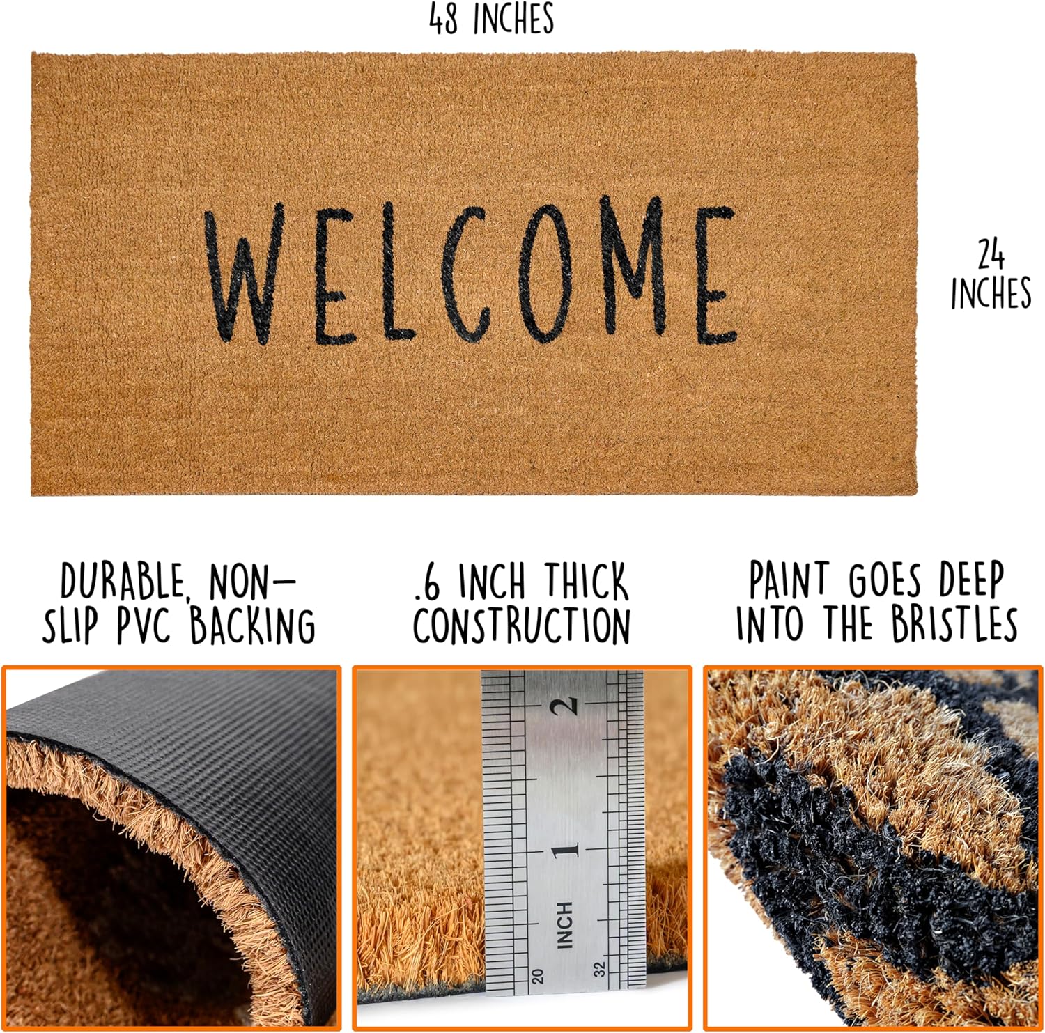 MAINEVENT Welcome Long Door Mat 48x24 Inch, Oversized Welcome Mat for Double Door Covered Outdoor Entrance with Non-Slip PVC Backing