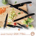 MasterChef Knife Set with Block, 6 Kitchen Knives and a Universal Knife Holder, Extra Sharp Stainless Steel Blades for Precise Cutting with Non Stick Coating & Soft Touch Easy Grip Handles, Black