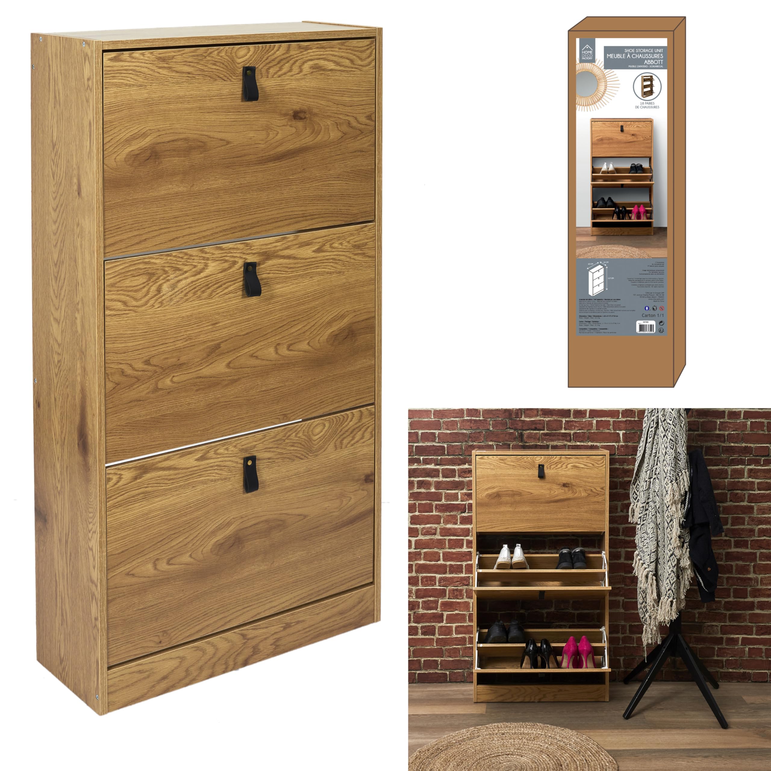 HOME DECO FACTORY MUEBLE ZAPATERO 3 PUERTAS ABBO