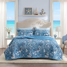 Bedsure Summer Quilt King Size - Lightweight Floral Comforter King Size, Blue and White Bedspread Quilted Bedding, Reversible Soft Microfiber Coverlet for All Seasons 106"x96"