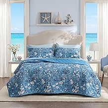 Bedsure Floral Quilt Queen Size - Reversible Blue Floral Comforter Queen Size, Spring & Summer Lightweight Bedspread Quilted Bedding, Soft Microfiber Coverlet for All Seasons (90"x96") | Lightweight, Summer, Reversible, Ultra Soft, Floral
