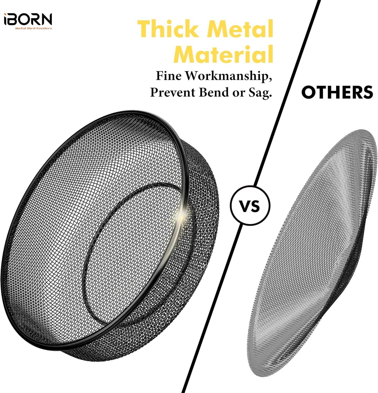 iBorn Wall Mounted Bird Feeder Tray,Metal Mesh Tray for 7.3”Wild Bird Seed Tray Tree Mount, Widely Installed on Wooden Post, Fences, Trees and Walls, Pack of 2
