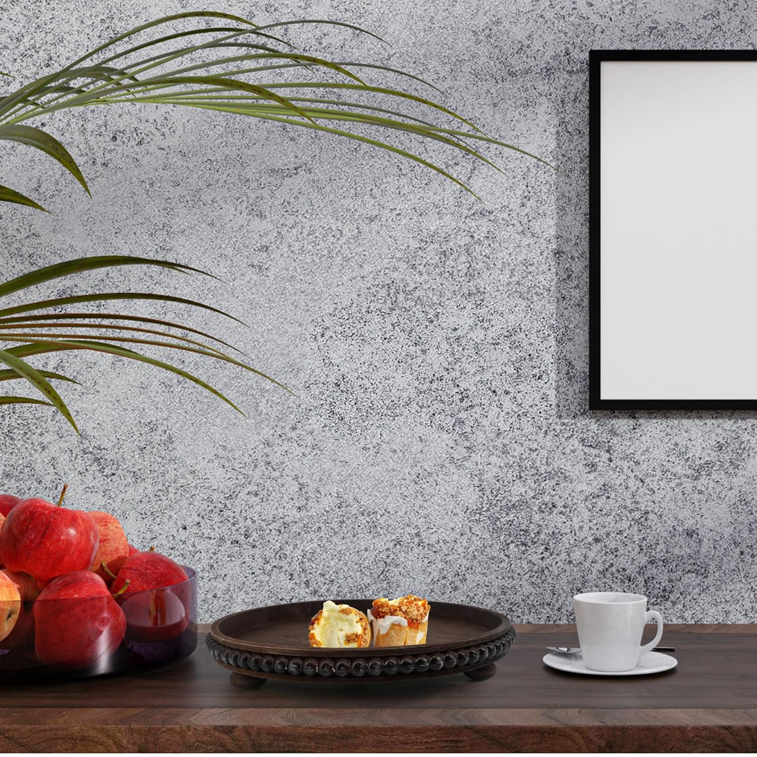 FramePro Decorative Tray 12in Round Wood Beaded - Brown Serving Tray Risers for Living Room, Coffee Table, Kitchen or Farmhouse Display