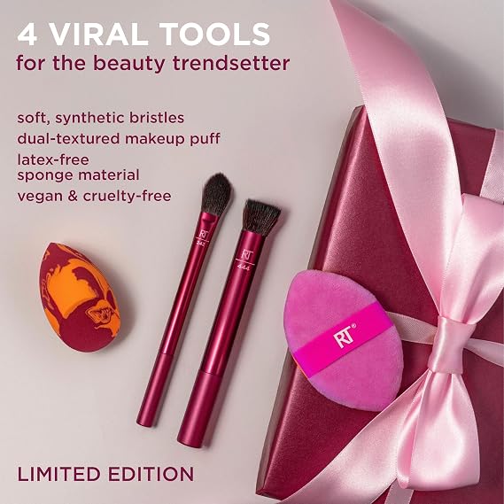 Real Techniques Merry Must-Haves Holiday Gift Set, 4-Piece Brush Set