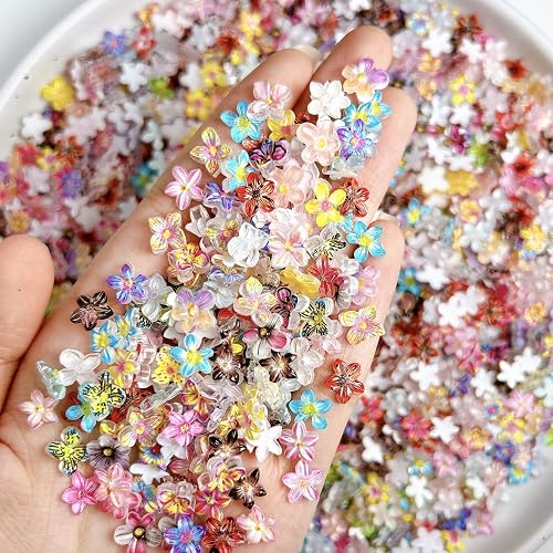 150Pcs Spring Flower Nails Charms 3D Resin Flower Nail Rhinestones