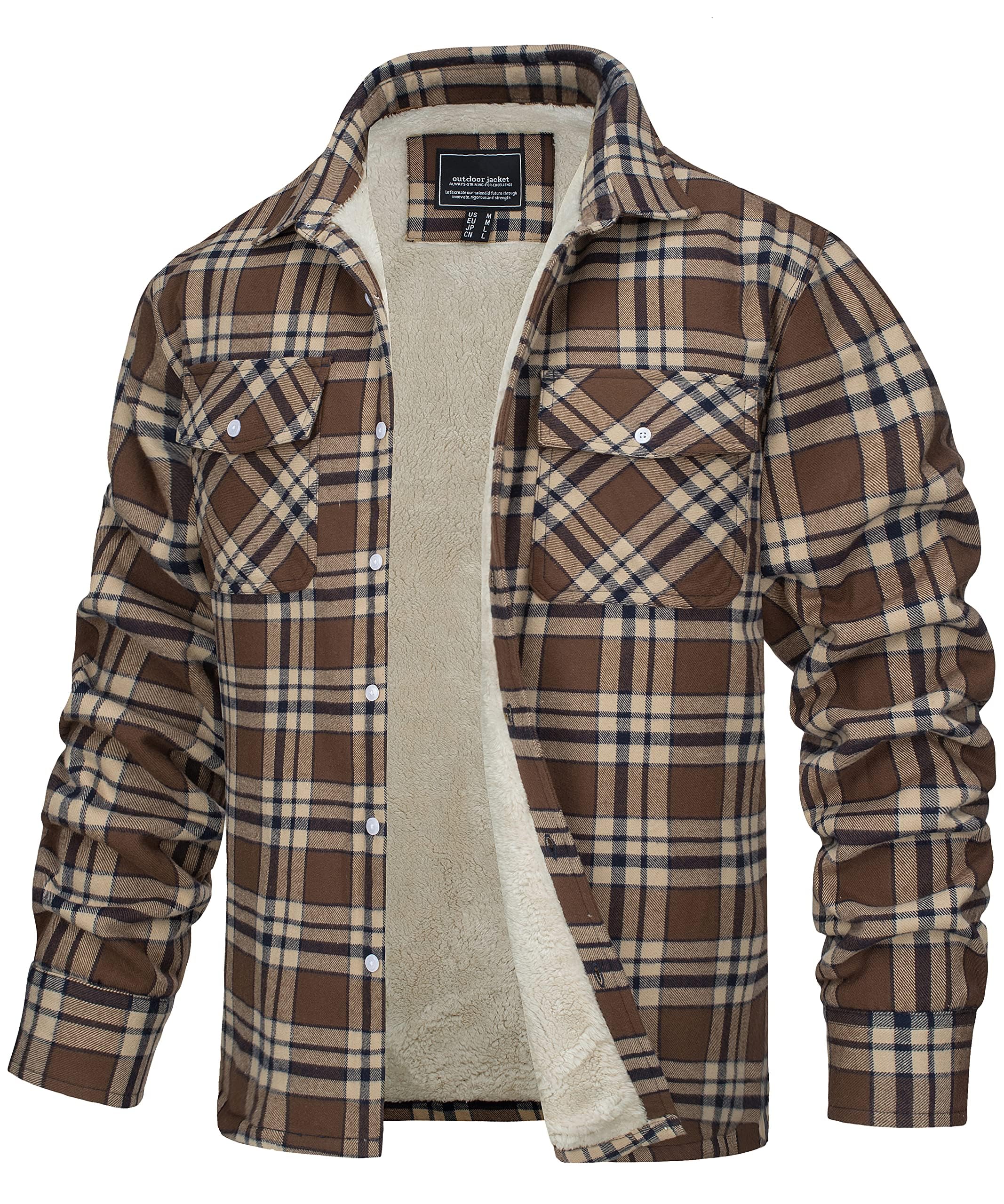 Sponsored Ad – Men's Fleece Jackets Flannel Checked Lumberjack Shirts with 5 Pockets Winter Work Shirt Casual Button Down Coat