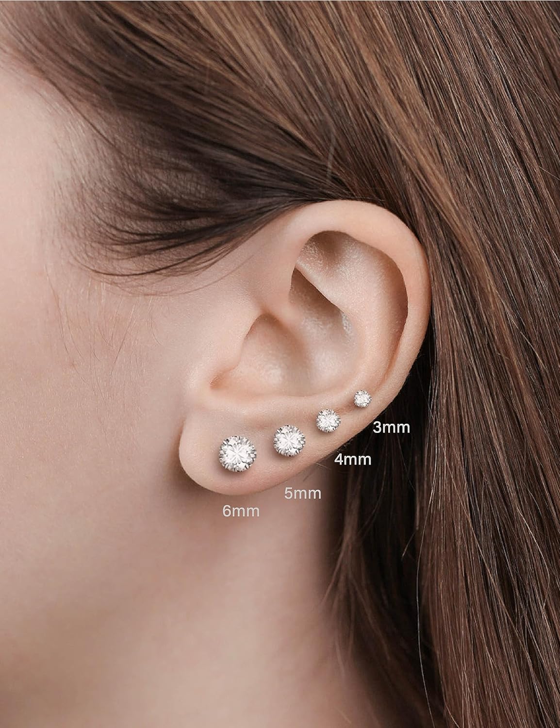 4 Pairs 925 Sterling Silver Stud Earrings for Women, Cubic Zirconia 5A+ Earring Set (3/4/5/6 mm) for Cartilage Earring Stacks, Hypoallergenic Shiny CZ Studs for Sensitive Ears, Everyday Jewelry Gift Set - Image 3